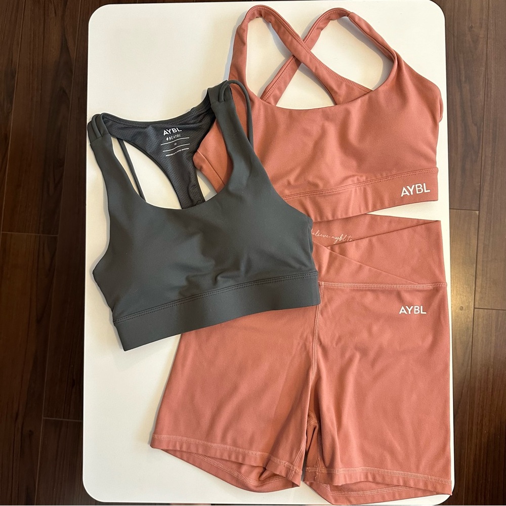AYBL sports bra & shorts matching set Size XS (all 3 pieces)